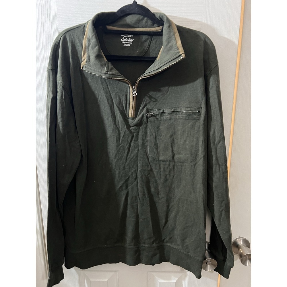 Men's Cabela's‎ Large 1/2 Zip Mock Neck Long Sleeve Dark Green Breast Pocket